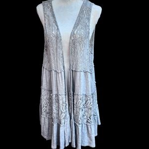 Entro Lace and Fabric Open Front Cardigan for Ladies; Size XL